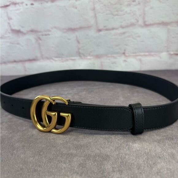 Gucci Slim Leather Marmont Gg Double Belt Black 80/32” 414516 - Picture 4 of 10
